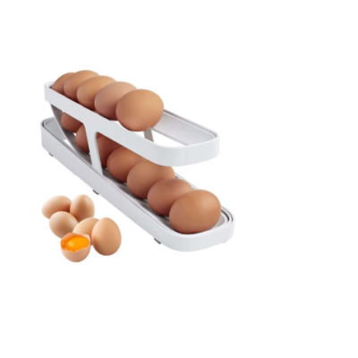 Suport organizator oua pentru frigider, AT PERFORMANCE®, cu rulare automata, depozitare 12-14, Transparent, Alb