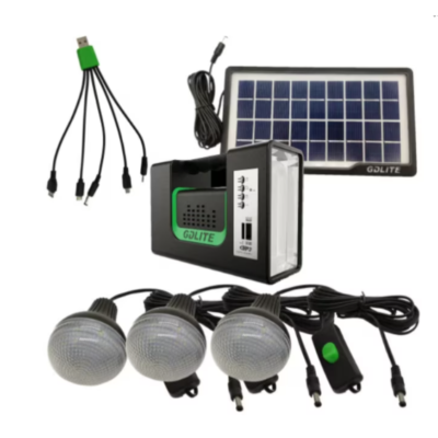 Kit Solar alimentare dispozitive la USB, Lanterna, 3 becuri cu panou solar portabil, mp3, FM GD Lite 10