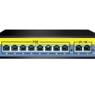 Smart Switch PoE cu 8 Porturi Downlink si 2 Porturi Uplink, 1010B, DC 52v / 2.3A / 120w, Negru / Galben, AT PERFORMANCE