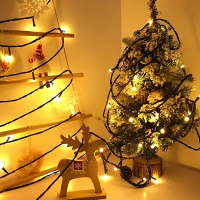 Rola Instalatie de Craciun Liniara, AT PERFORMANCE®, 8 Jocuri de Lumini Interschimbabile, Alimentare La Priza Pentru Interior/Exterior, Rola 100m, Fir Negru, Alb Cald. - Decoratiuni, Ornamente si articole Craciun - atMag.ro