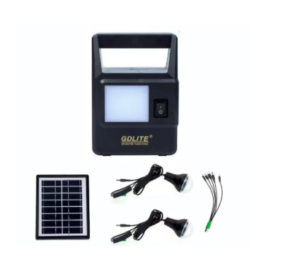 Kit Cu Panou Solar GdLite GD-8030, Cu Lanterna 14LED, 2 Becuri, Cablu 5in1, Negru - Articole solare camping - atMag.ro