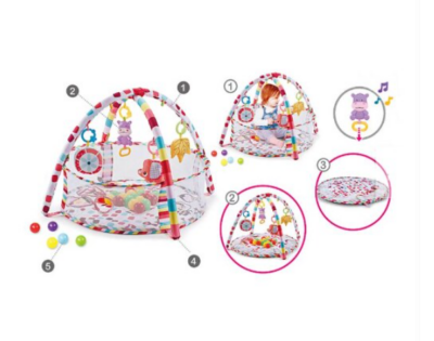 Centru de activitati multifunctional interactiv cu muzica pentru copii si bebelusi, At Performance, 3 in 1 saltea de joaca, 18 bile multicolore, roz - Centre de activitati bebelusi - atMag.ro