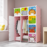 Dulap modular pentru copii, roz, AT PERFORMANCE®, 12 rafturi, durabil, 76X37X147 cm, animalute zoo - Mobilier camera copii - atMag.ro