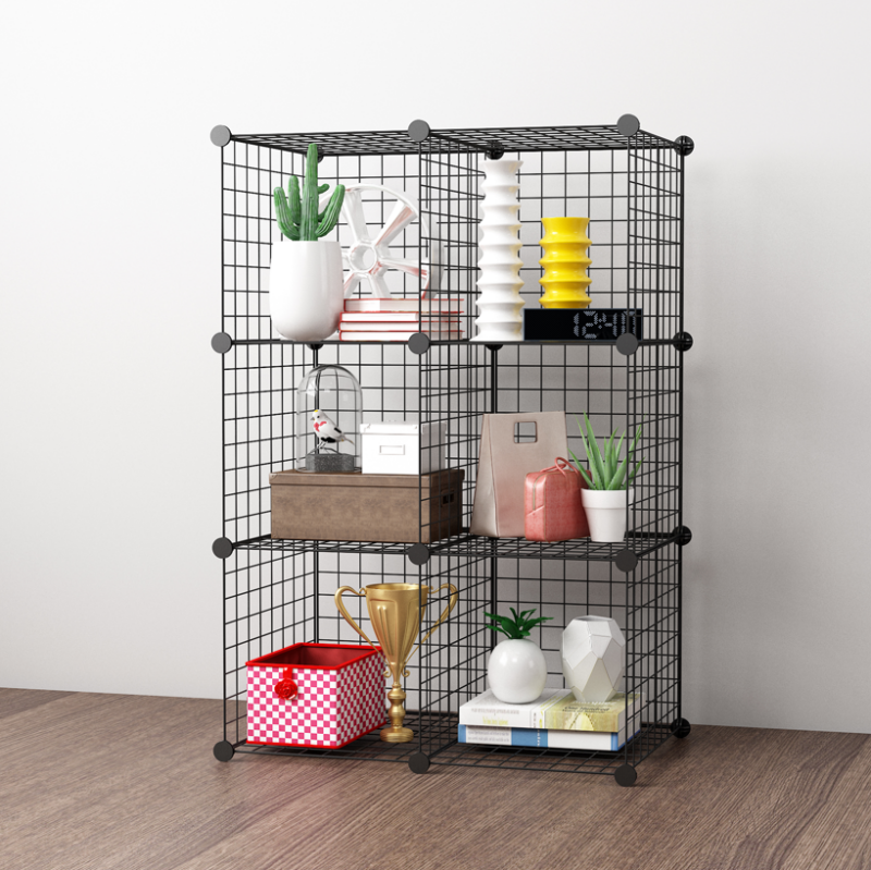 Sistem de depozitare modular, AT PERFORMANCE®, 6 cuburi, metalic, negru, 75x37x110 cm - Mobilier camera copii - atMag.ro
