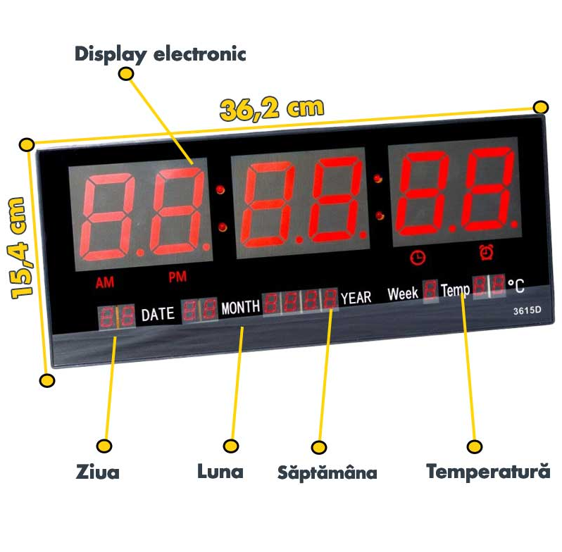 Ceas Electronic LED Rosu, AT PERFORMANCE®, Alarma, 3615D - Ceasuri decorative - atMag.ro Ceas Electronic LED Rosu, AT PERFORMANCE®, Alarma, 3615D - Ceasuri decorative - atMag.ro