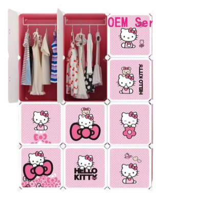 Dulap modular pentru copii, roz, AT PERFORMANCE®, 12 rafturi, durabil, 110X37X147 cm, Hello Kitty - Mobilier camera copii - atMag.ro