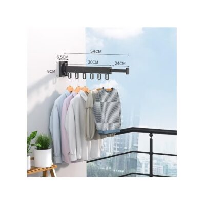 Suport de uscare montat pe perete, AT PERFORMANCE®, retractabil cu carlige, usor de instalat, capacitate mare de incarcare, pentru balcon/baie/dormitor - Curatenie si intretinere - atMag.ro