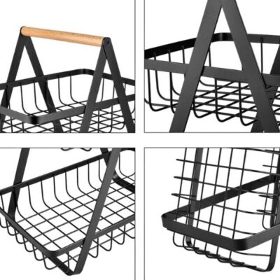 Cos de fructe, AT PERFORMANCE® decorativ, Metal, 2 etaje, Negru - Bucatarie si Servire - atMag.ro
