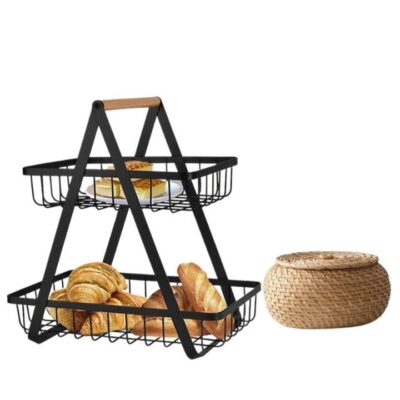 Cos de fructe, AT PERFORMANCE® decorativ, Metal, 2 etaje, Negru - Bucatarie si Servire - atMag.ro