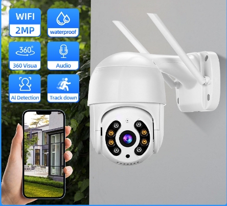 SET 2 x Camera de Supraveghere WIFI, AT PERFORMANCE®, 5MP, Exterior/Interior, Ultra HD 4K, 10X Zoom, Rotire 360°, Leduri Lumina, URMĂRIRE, Vedere Nocturna, Alarma. - BlackFriday - atMag.ro