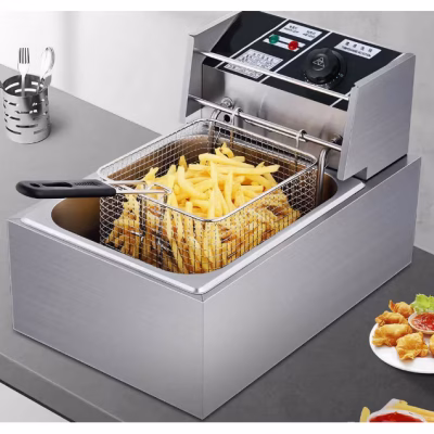 Friteuza Electrica Comerciala RAF R5220, AT PERFORMANCE®, un rezervor, usor de curatat, cos auto-strecurabil, blat din otel inoxidabil, capac pentru prevenirea stropirii, capacitate 5L, gri - Friteuze - atMag.ro