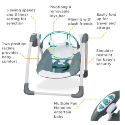 Leagan Electric de bebe, At Performance, Cu 7 melodii, 3 sunete naturale, 2 pozitii de reglare scaun, Albastru - Balansoare, leagane si hamace bebelusi - atMag.ro