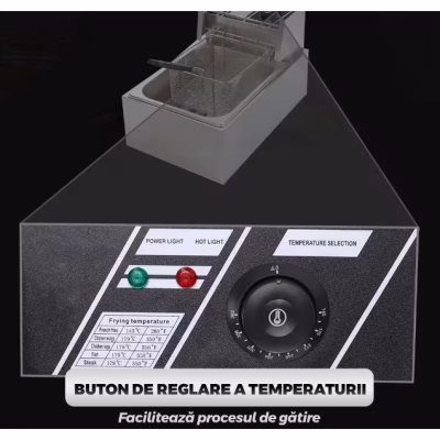 Friteuza Electrica Comerciala RAF R5220, AT PERFORMANCE®, un rezervor, usor de curatat, cos auto-strecurabil, blat din otel inoxidabil, capac pentru prevenirea stropirii, capacitate 5L, gri - Friteuze - atMag.ro