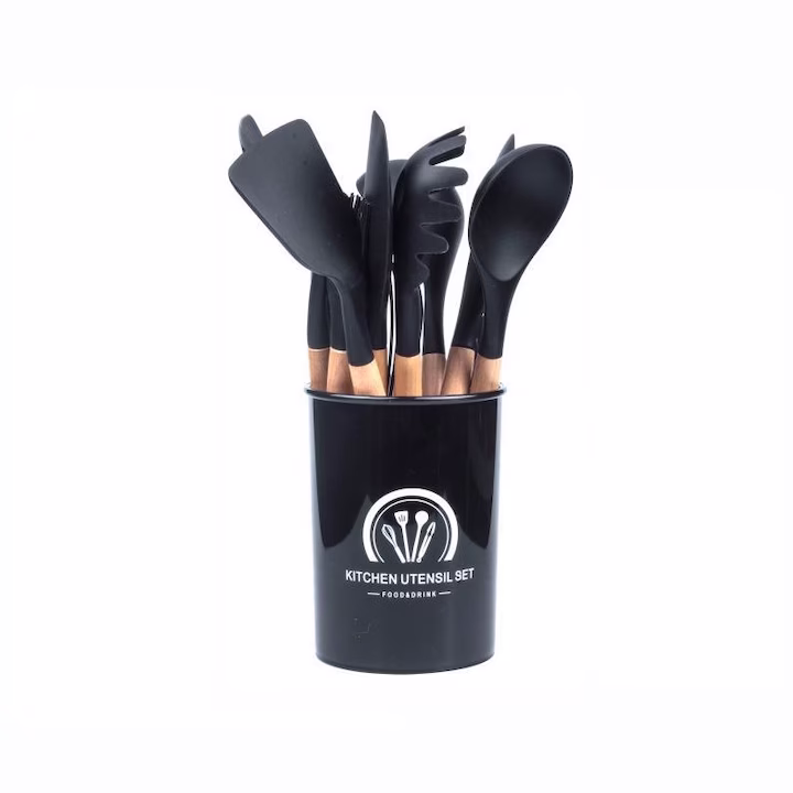 Set 12 ustensile, AT PERFORMANCE® din silicon termorezistent si maner din lemn - Bucatarie si Servire - atMag.ro Set 12 ustensile, AT PERFORMANCE® din silicon termorezistent si maner din lemn - Bucatarie si Servire - atMag.ro