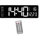 Ceas digital de perete, AT PERFORMANCE®, afisaj alb, data si temperatura