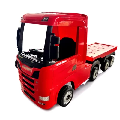 Camion electric cu remorcă pentru copii oficial licentiat, KIDOO, 12V, 2 motoare 35W, telecomandă 2.4G, suspensie pe 4 roți, lumini, muzică, viteză 3-5 km/h, uși funcționale