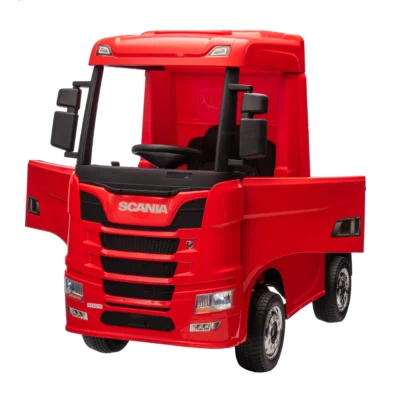 Camion electric cu remorcă pentru copii oficial licentiat, KIDOO, 12V, 2 motoare 35W, telecomandă 2.4G, suspensie pe 4 roți, lumini, muzică, viteză 3-5 km/h, uși funcționale