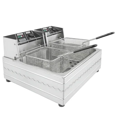 Friteuză Electrică Profesională Dublă AT Performance AT-82, 12L (2×6L, 5000W, Inox)