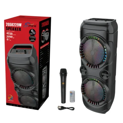 Boxă Portabilă AT Performance ZQS8229W cu Difuzoare 8" ×2, 40W și Baterie 4500 mAh – LED RGB, Microfon Inclus