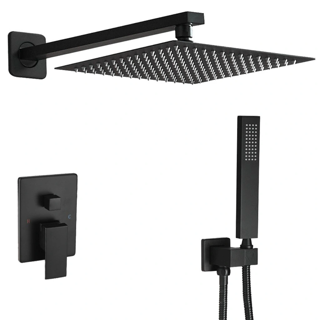 1 Sistem de Cadă-Duș negru mat, montaj pe perete, cap ploaie 10” și pară de duș, presiune înaltă - imagine 1