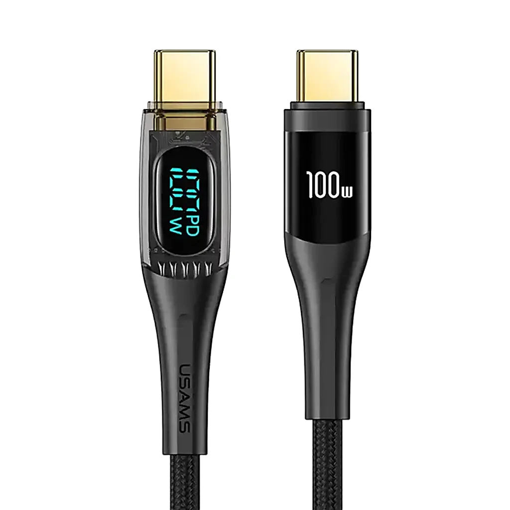 usb_cable_shopify_1024 Cablu de Date & Încărcare Rapidă USAMS Shadow Series, USB-C la USB-C, 100W PD, Display Digital LED, Nylon Împletit, 1.2m - imagine 1