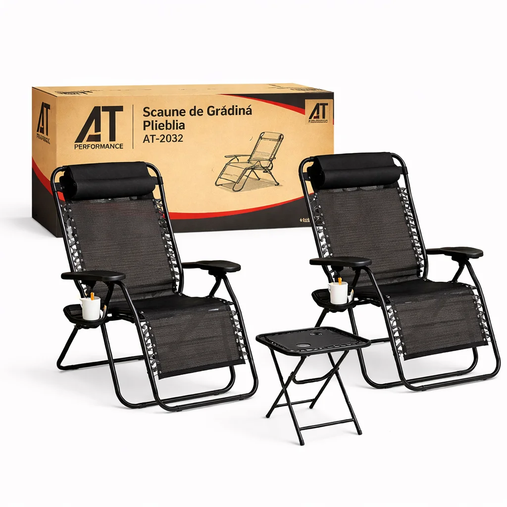 b887089a-c4d6-4d7e-9757-aadab375008b Set 2 Scaune Șezlonguri Zero Gravity + Masă cu Suport Pahare AT PERFORMANCE® – Pachet Promo Exterior - imagine 1