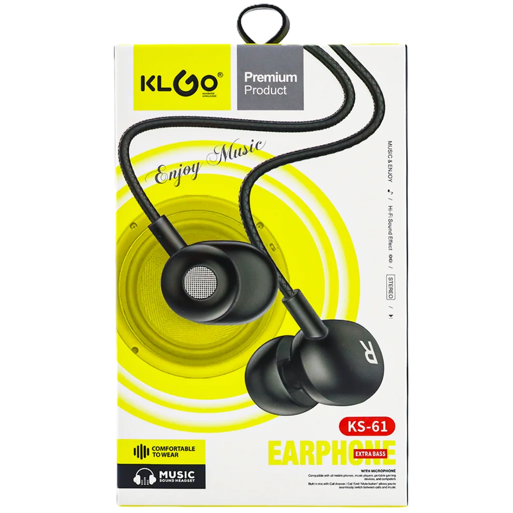earphones_1024 Căști In-Ear KLGO KS-61 cu Extra Bass și Microfon – Jack 3.5mm, Sunet Hi-Fi - imagine 1